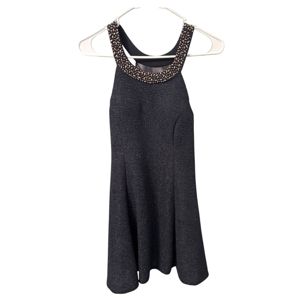 Betsy & Adam Black Sparkly Dress with Beaded Neck Accents